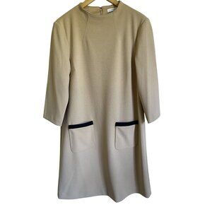 Preston & York Tan Classic Pencil Dress Size 8 3/4 Sleeves Pockets Knee Length